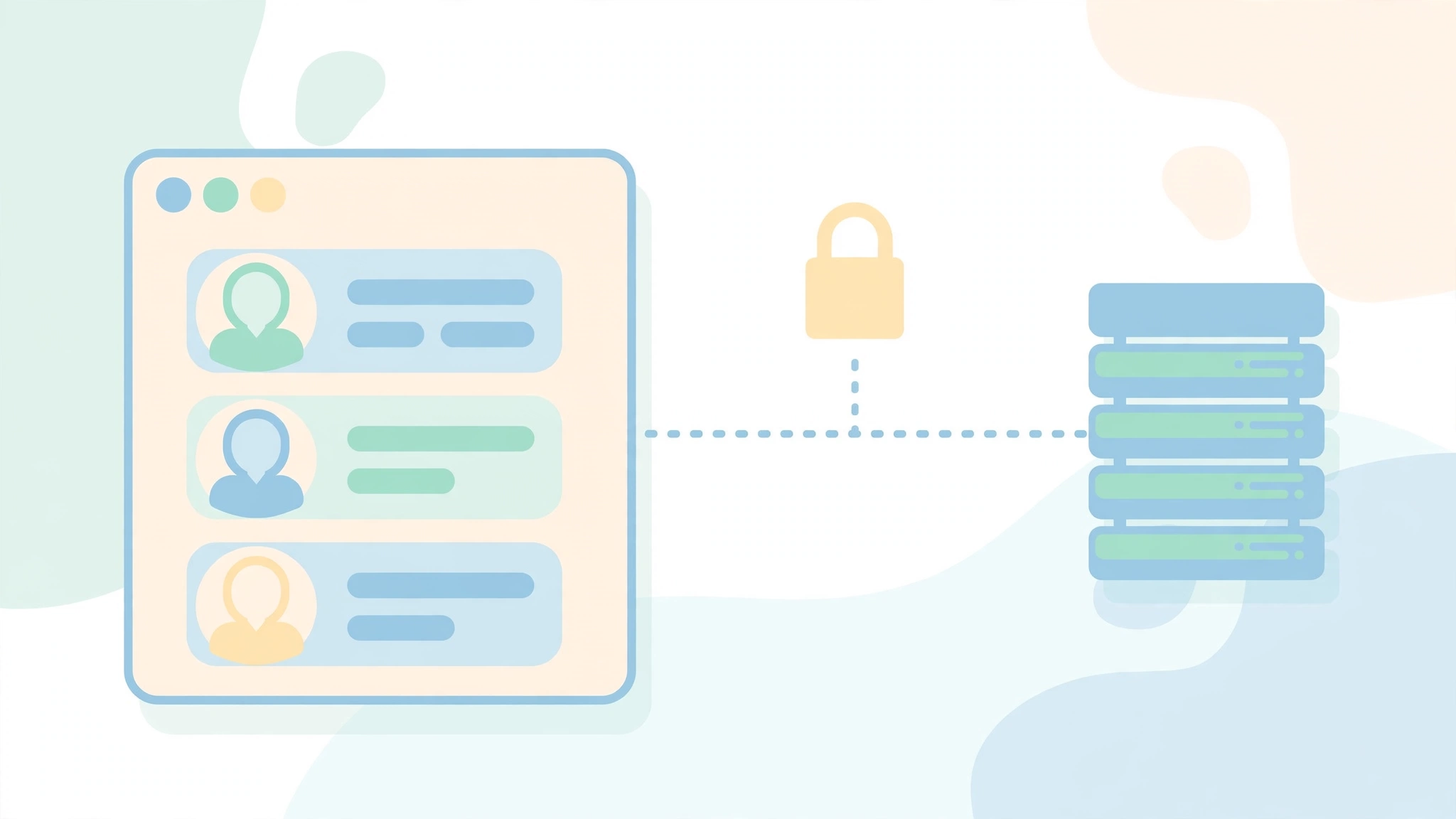 Illustration showing a browser sending data to a server with a padlock, representing what story viewer sites log