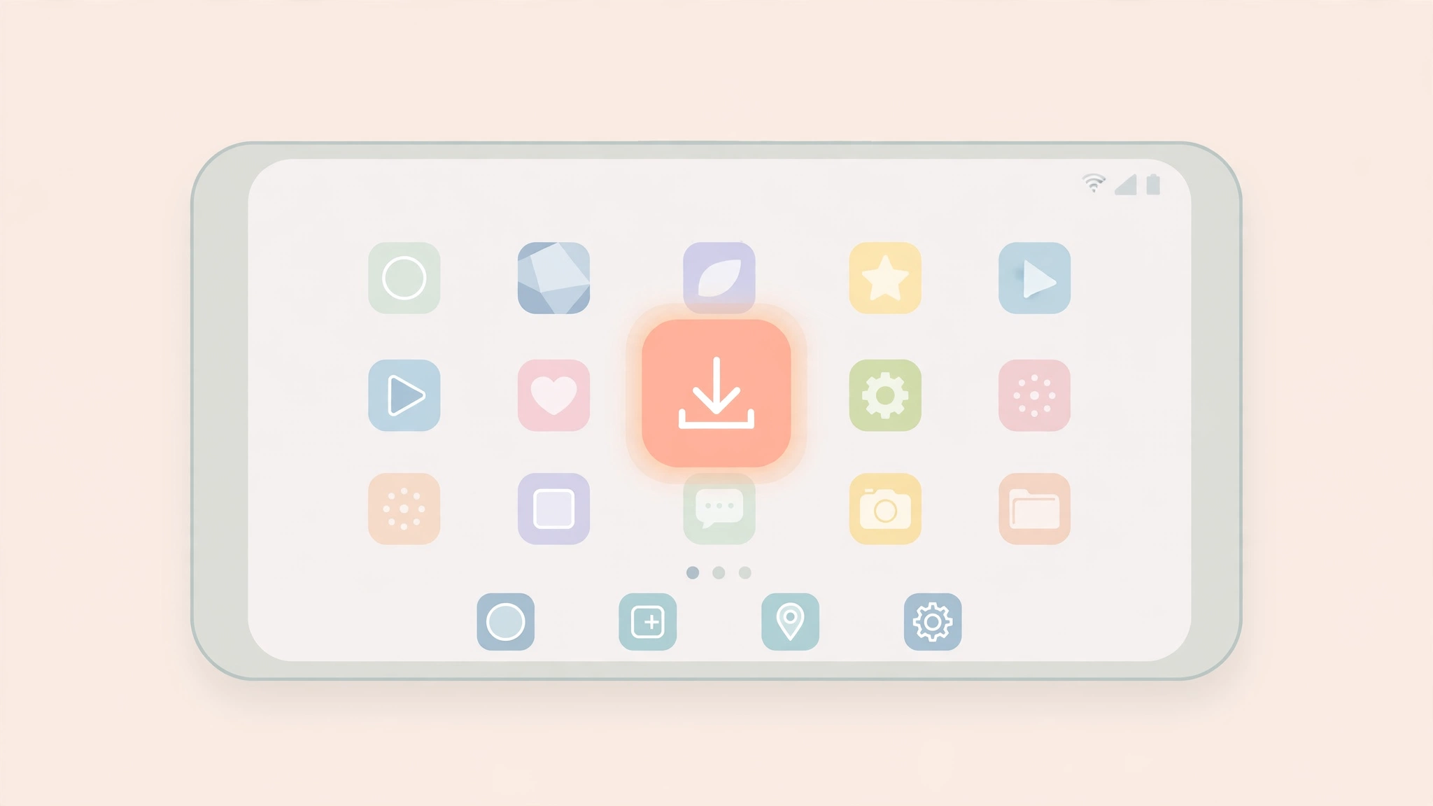 Android home screen with a viewer shortcut and download illustration