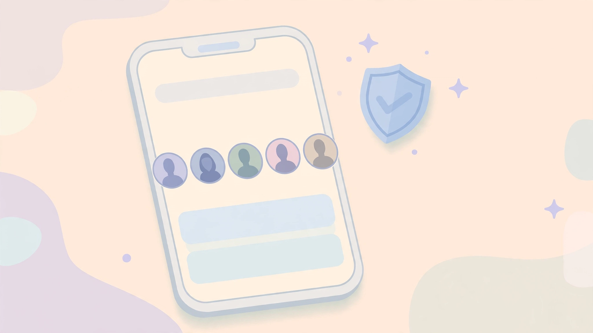 Smartphone with story thumbnails and shield privacy illustration