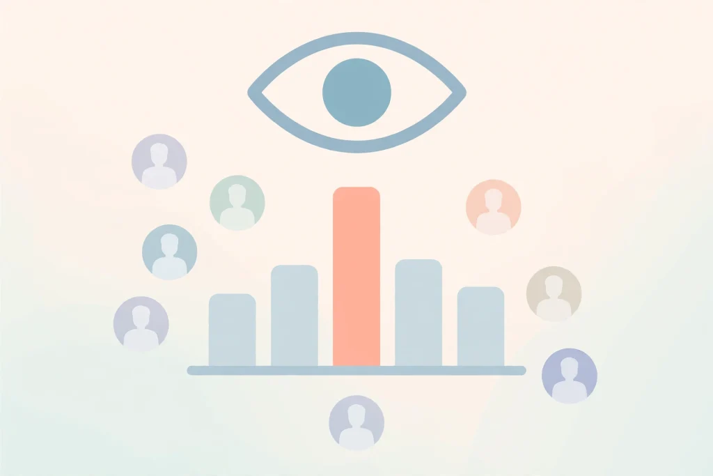 Eye icon above a bar chart with viewer avatars illustrating story view analytics