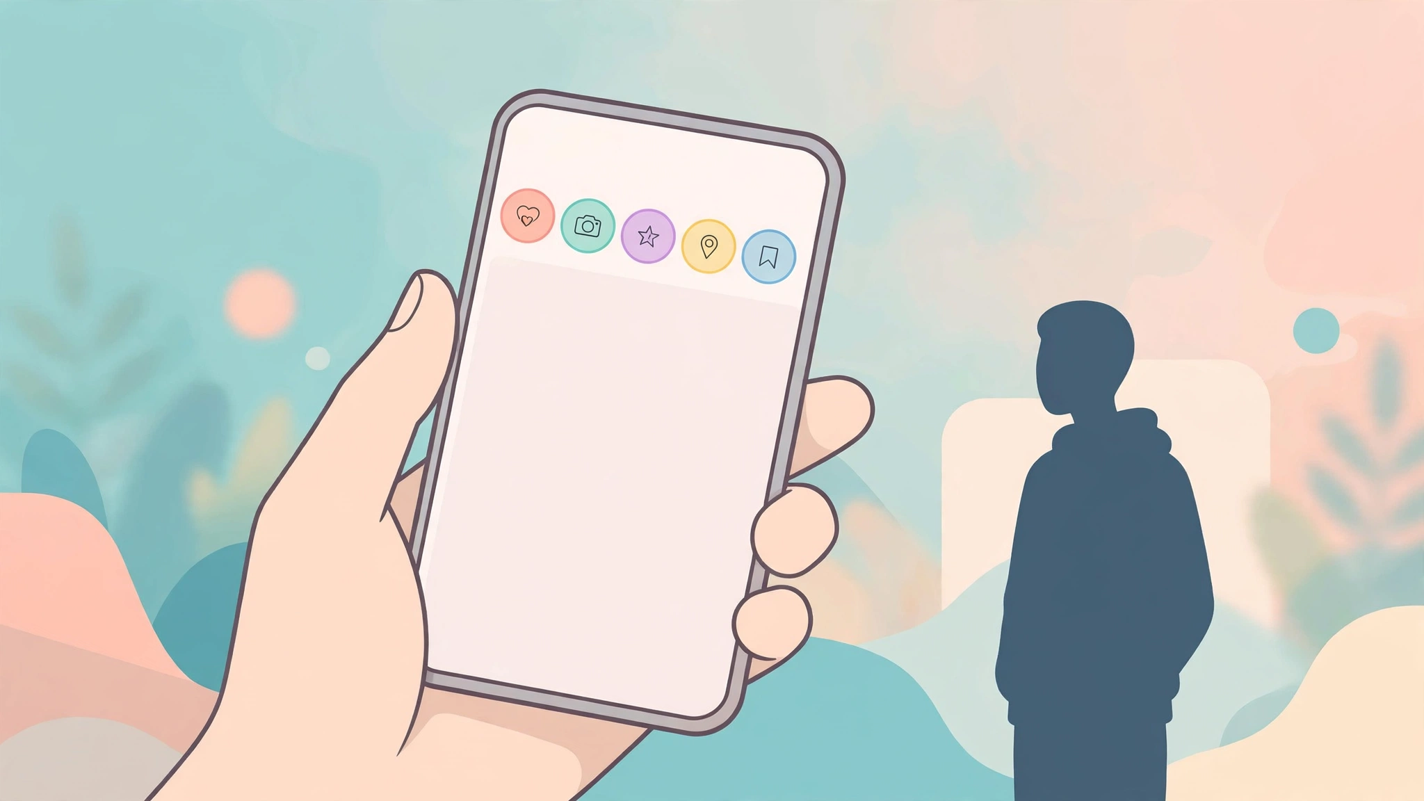 Illustration of anonymously browsing Instagram highlight circles on a phone